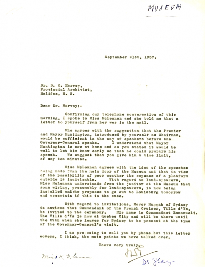 Letter from Dr. J.W. Gray to D.C. Harvey